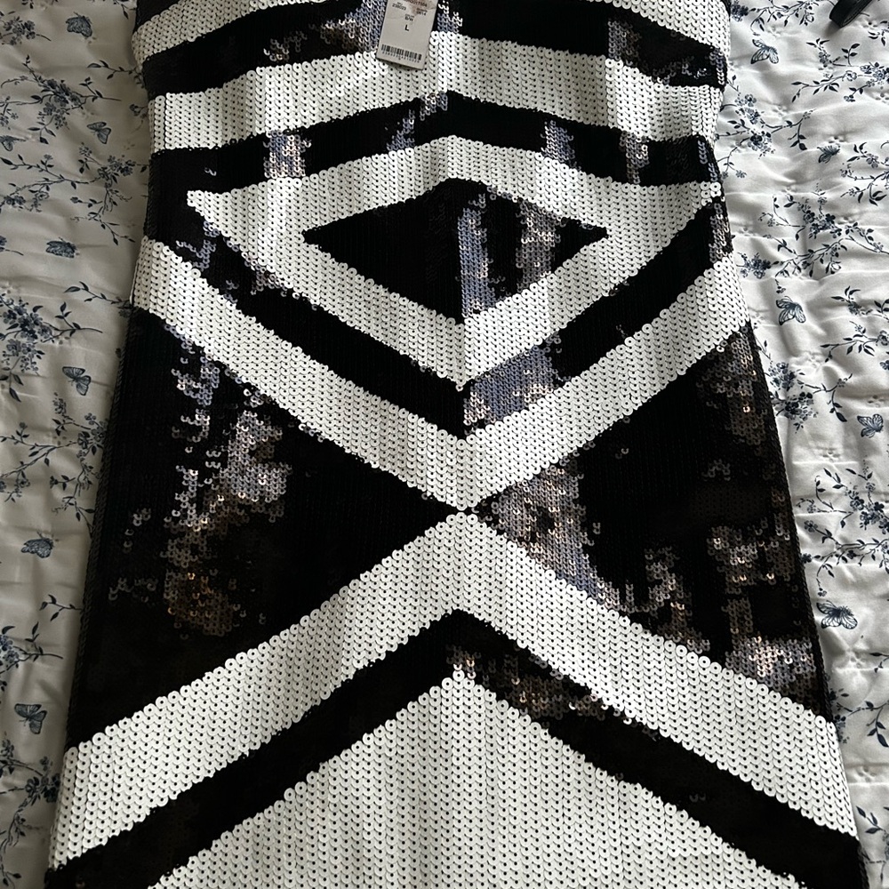 bebe Black and White Sequin Dress